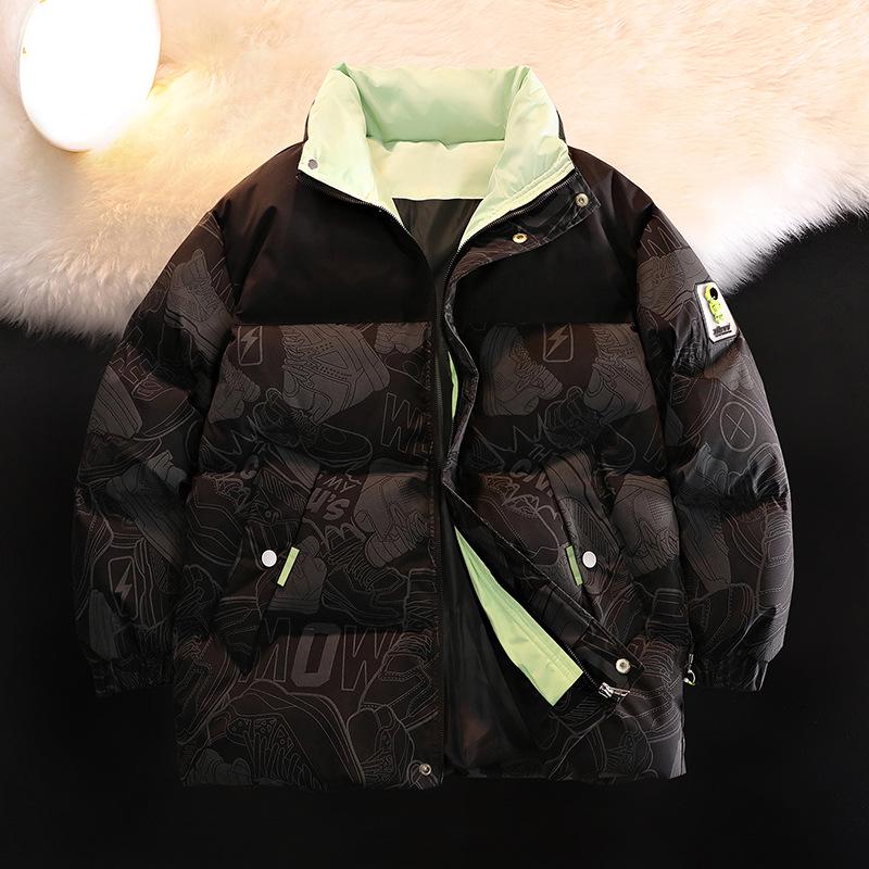 Мужская молодежная двухсторонняя хлопковая зимняя куртка с воротником-стойкой