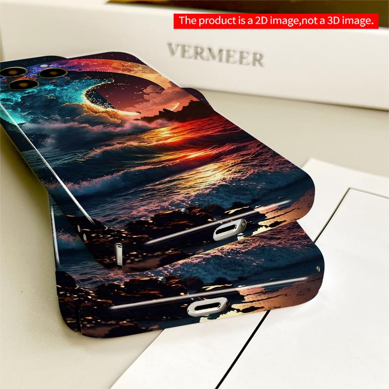 2DFlat Cosmic Wave Moon Sunset Ocean All inclusive film hard iPhone case, compatible with iPhone 18 Pro Max 17 16 15 14 13 12 11