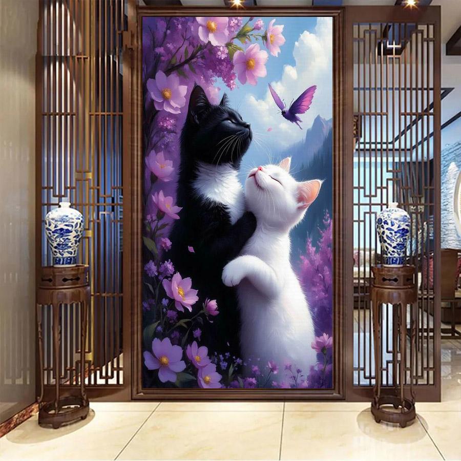 Cute Black and White Cat Diamond Painting New Collection Large Size Animal Diy Full Square Round Drill Rhinestone Embroidery Mosaic Cross Stitch Kits
