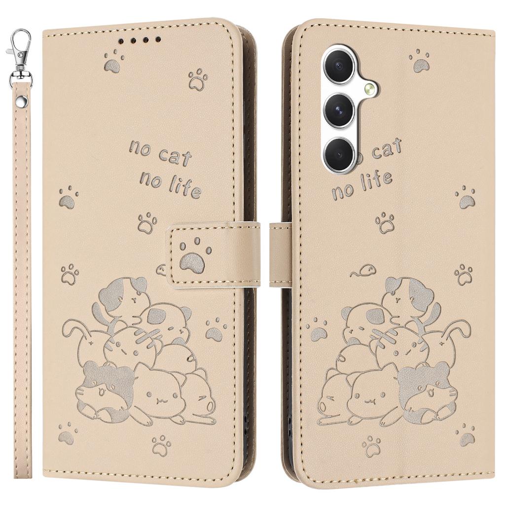 For Samsung Galaxy A55 5G Case with Strap Cats Imprint Leather Wallet Phone Cover