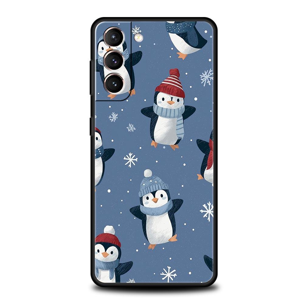 Пингвин Кавайи Милый Мягкий Чехол Для Телефона Для Samsung Galaxy S25 Edge S24 Plus S23 FE S22 S21 S20 Ultra 5G S10 Черный Защитный Чехол