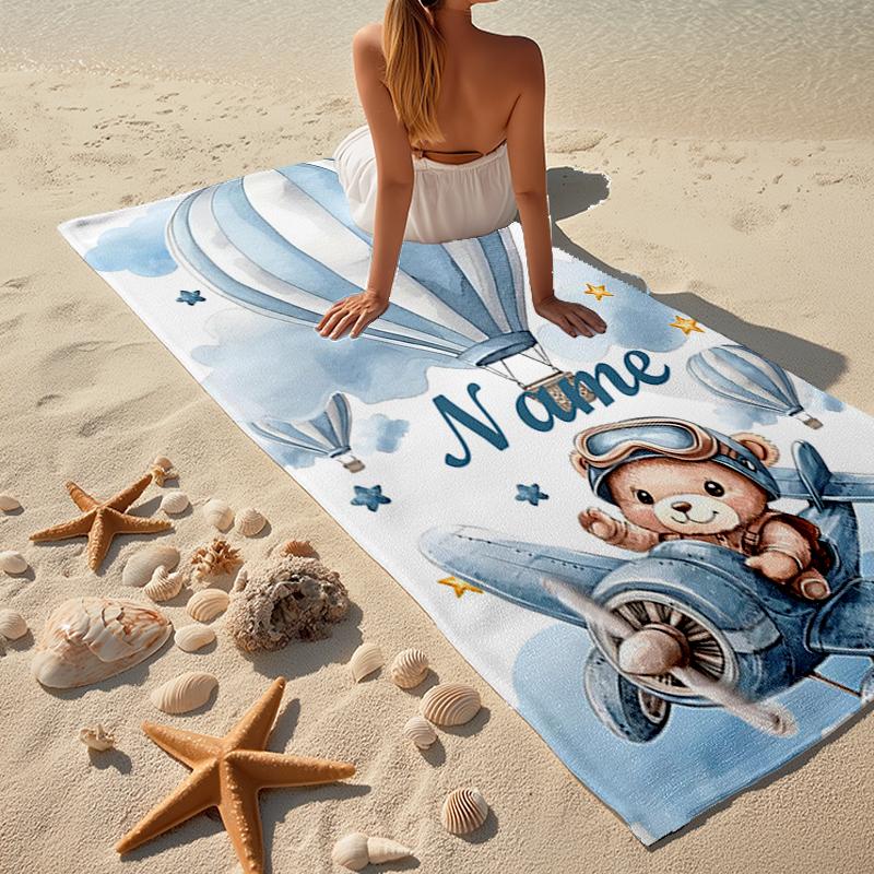 Custom Name Ultra-Soft Beach Towel with Bear Theme,Ideal for Pool - Camping, Diving - Perfect Travel Essential, Vibrant Beach Towel.