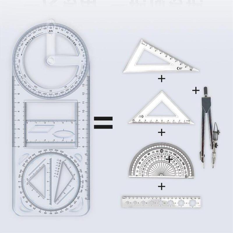 1Pcs Multi Functional 360 ° Movable Geometric Drawing Ruler For Primary School Mathematics Students Portable Transparent 3D Flat