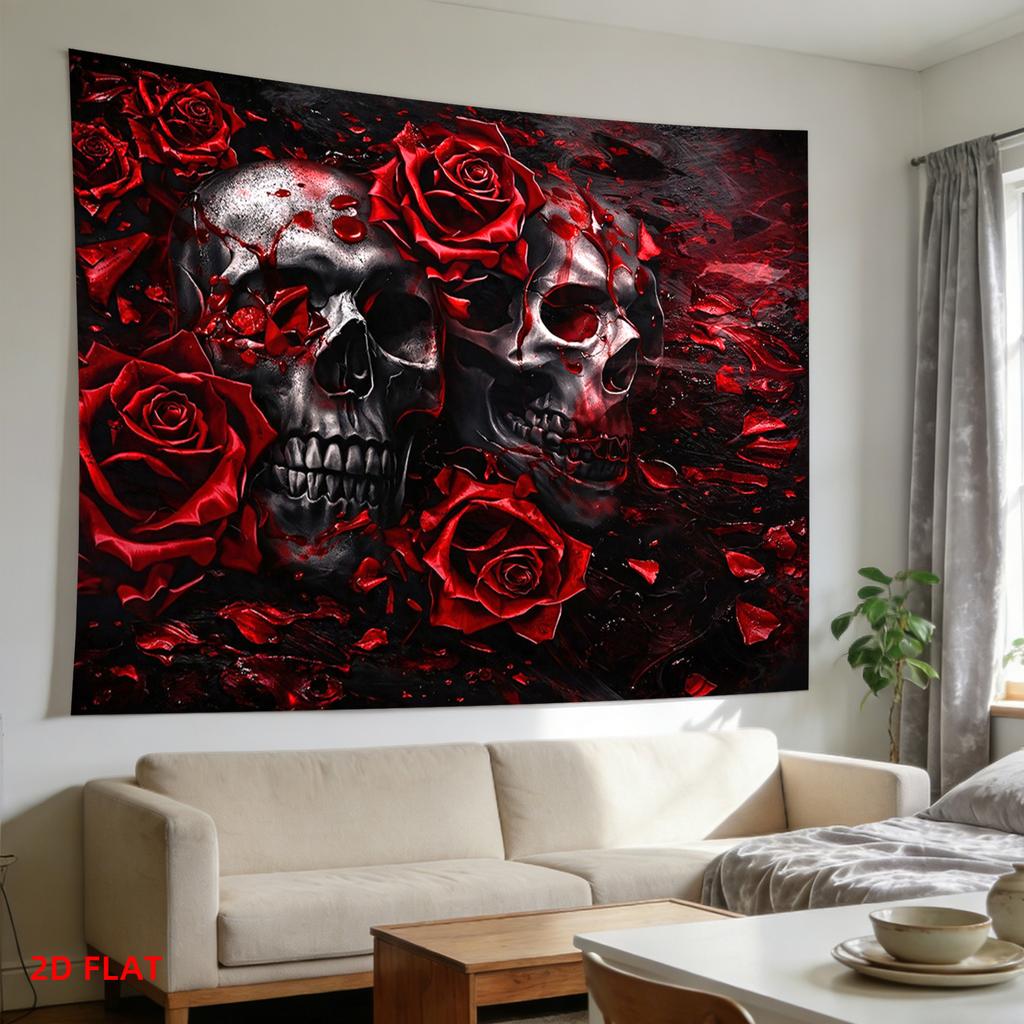 2D Flat 2D Flat Print 1 Large Size/ Pattern Tapestry Skeleton Roses Red Room Wall Decor For Living Room Office Party Decor