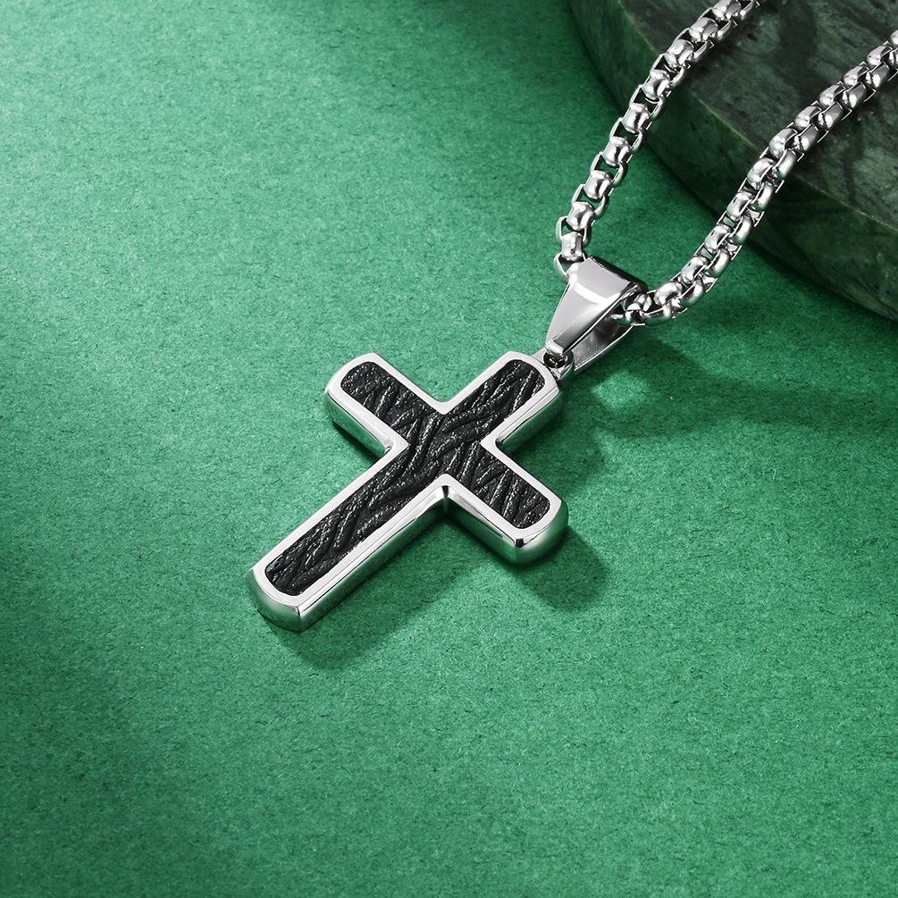 Simple Stamping Bark Series Electric Men's Cross Necklace Fashion Sweater Chain