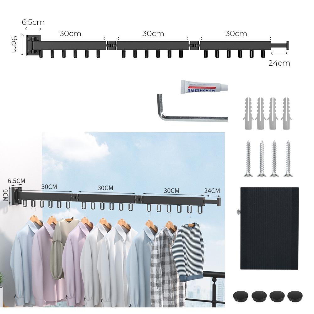 Folding Clothes Hanger Retractable Aluminum Indoor and Outdoor Cloth Drying Rack Wall Mount Space Saving Home Laundry Clothesline