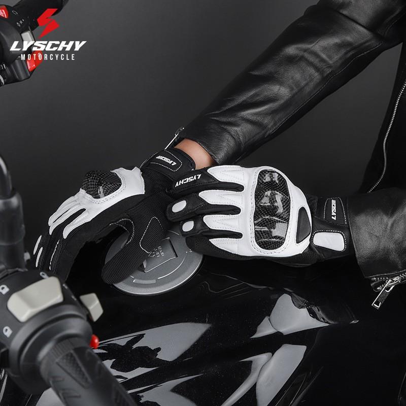 LYSCHY Womens Summer Motorcycle Gloves Carbon Fiber Protection Genuine Leather Breathable Cycling Protective Gear Safety