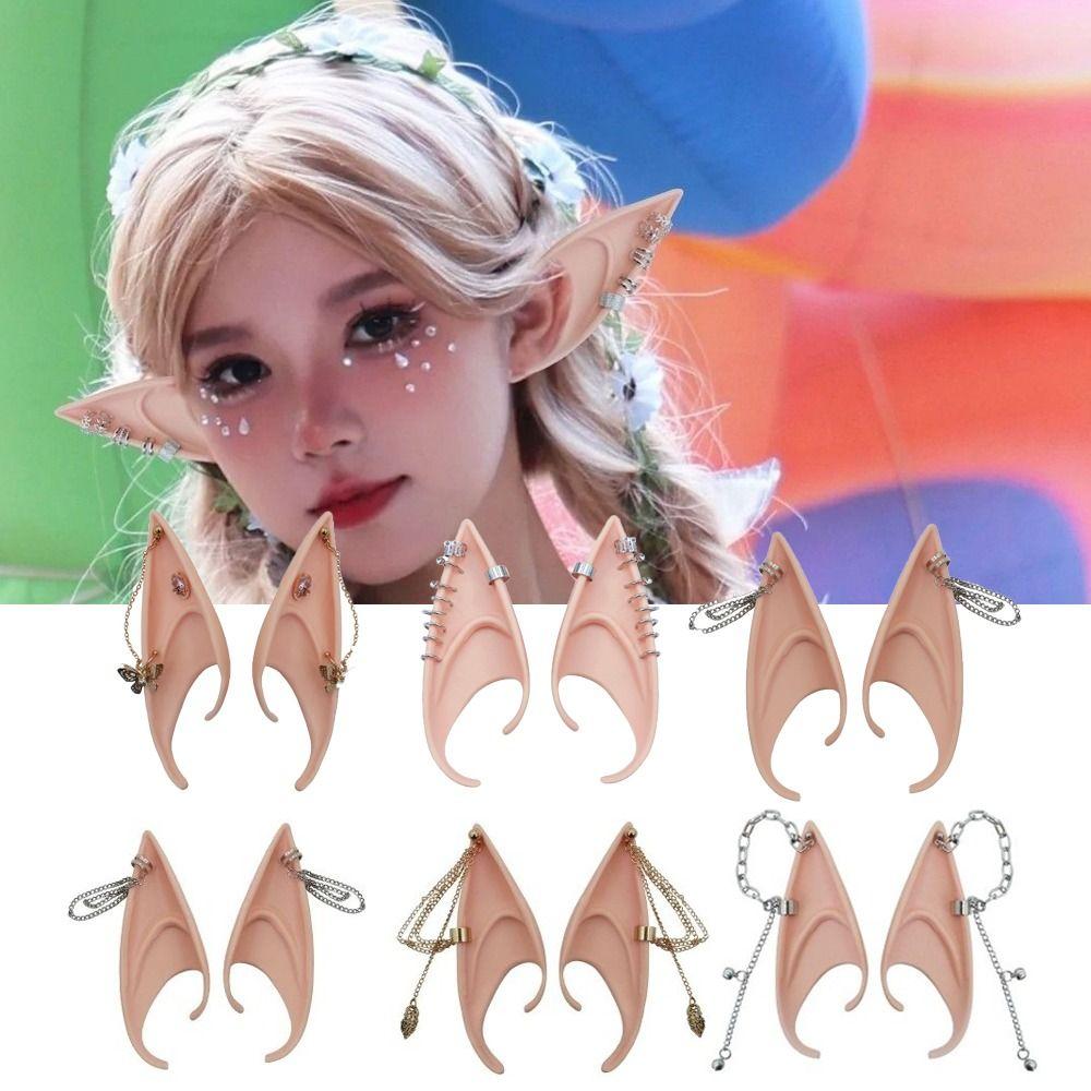 1pair Latex Elf Ears with Earring Ear Cuff Jewelry Fairy False Ears Unisex