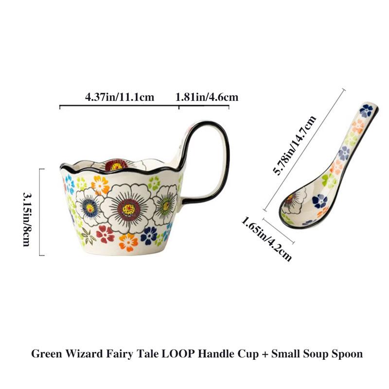 Винтажная керамическая кружка 400 мл с ручкой и ложкой - Прочная посуда для напитков Чай Шоколад, Прочная конструкция ручки Подарки