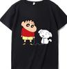 2026 Summer Comic Form Crayon Shinchan Image 100 Cotton Printed Oversize Casual Tshirt Adult Children Parentchild Top y2k