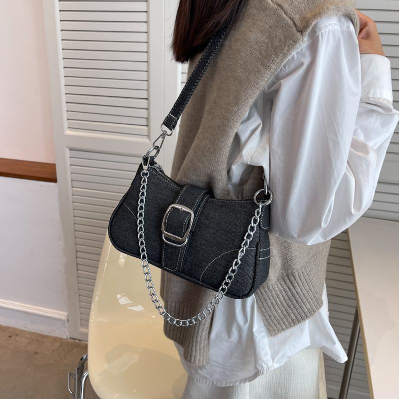 Джинсовая сумка через плечо Модная цепочка Сумка-багет под мышкой Женская сумка с пряжкой KTY