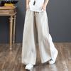 Dimanaf Большие размеры 2021, женские льняные брюки, эластичные винтажные корейские летние базовые женские модные брюки в полоску, широкие свободные брюки оверсайз