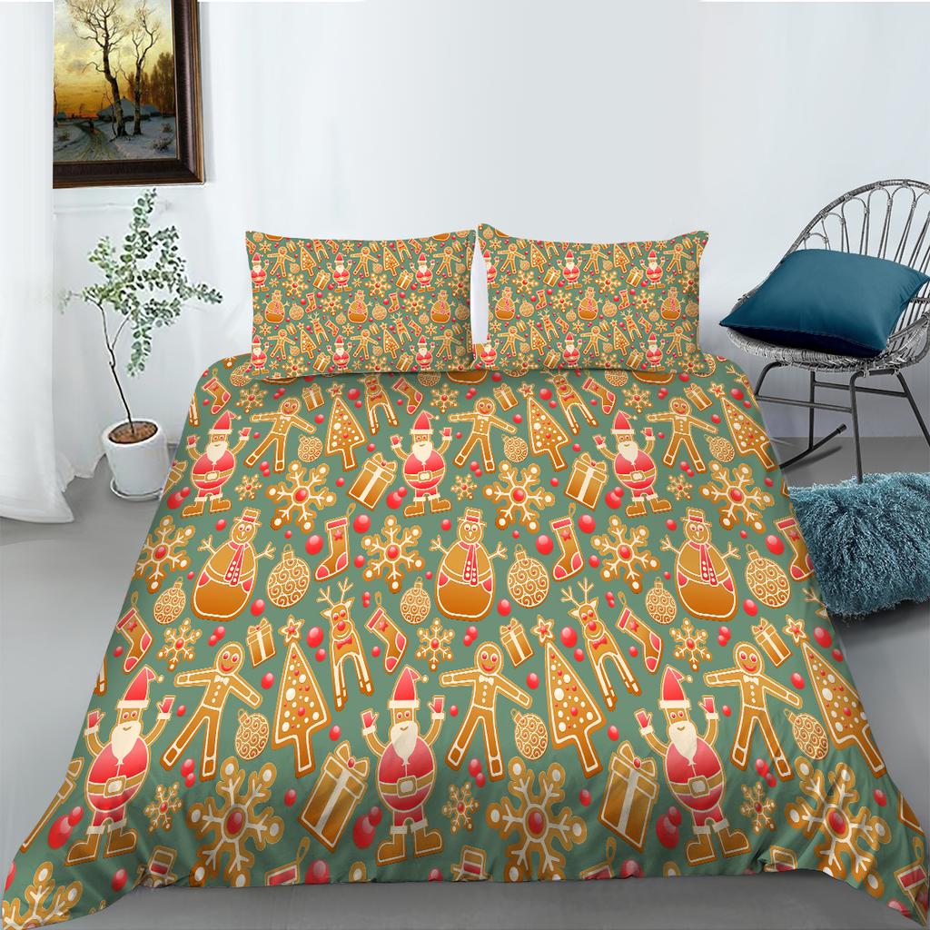Christmas Home Bedding Set Santa Claus Pattern Bedding Set Bedding Set Quilt Cover Pillow Case Single/Double Bed 2/3 Bedroom Decoration