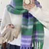 Plush Plaid Wool Scarf Tassel Cape Wraps Simple Winter Cashmere Scarves  Student