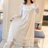 Women Lady Lolita Nightgown Lace Trimming Vintage Long Sleeve Nightdress Sleepwear