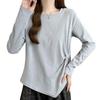 [ODFMCE] T-shirt Ladies Long Sleeve Spring Cotton Plain Color Fashionable Beautiful Relaxing Big Size Is (JP, Alphabet, XL, Blue)