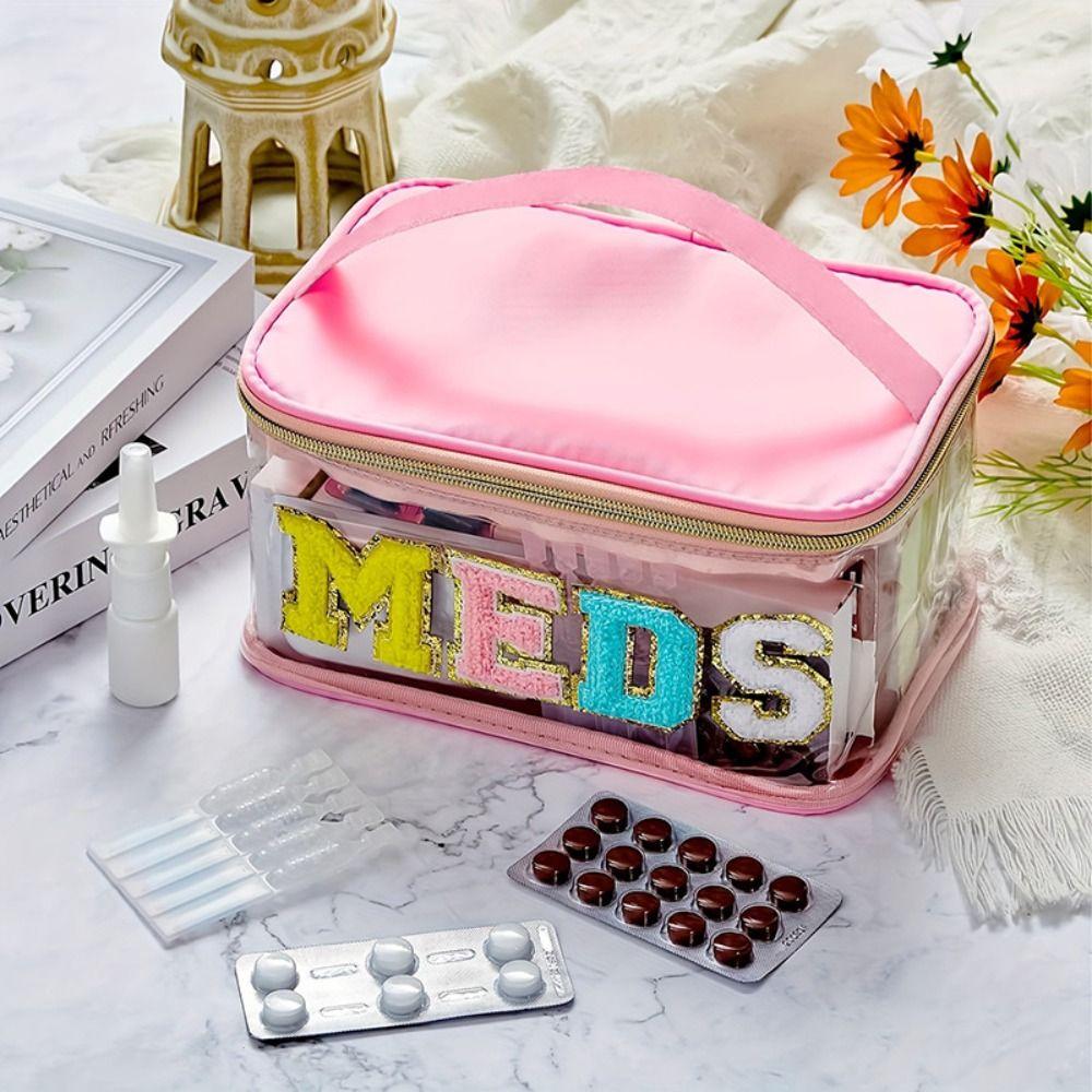 Waterproof Embroidery Cosmetic Bag PVC Medicine Storage Bag Travel Makeup Bags  Bath Wash