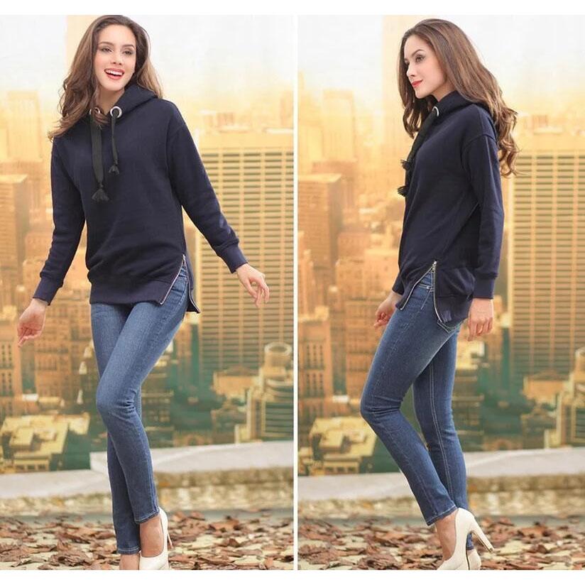 Свободное верхнее пальто, пуловер с капюшоном и длинными рукавами, большой плюшевый утепленный свитер, средний длинный свитер, забавный женский топ с капюшоном в европейском стиле