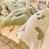 Cute Cartoon Strawberry Pattern Printed Bed Sheet Four Piece Set Machine Washable Short Plush Quilt Cover Anti Static Bedding