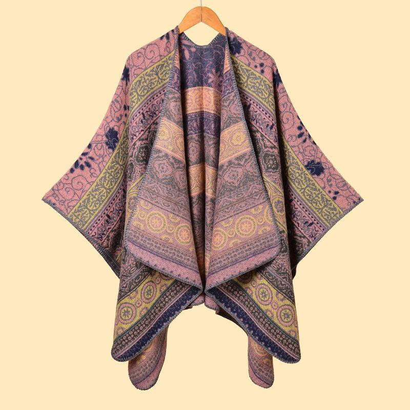 New Women's Retro Totem Thickened Warm Shawl Cape A Versatile Retro Air-conditioned Room Warm Outside