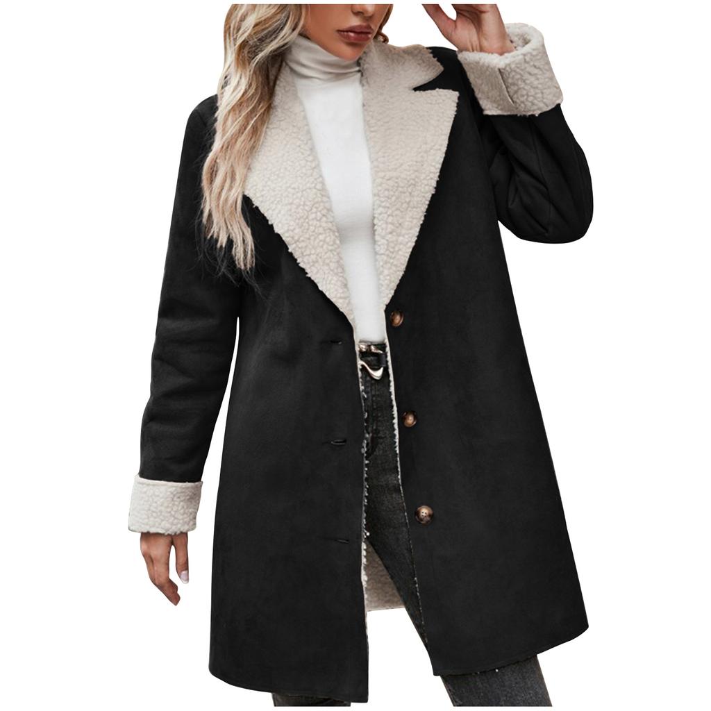 Ladies' Fashionable Long Sleeved Lapel Thickened Warm Plush Solid Color Jacket