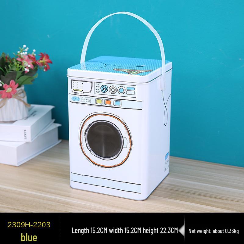 Большой жестяной ящик для хранения капсул для стирки - Органайзер в форме стиральной машины с ручкой