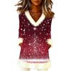 Women's Christmas Fashion Plush V-Neck Pullover Printed Long-Sleeved Top