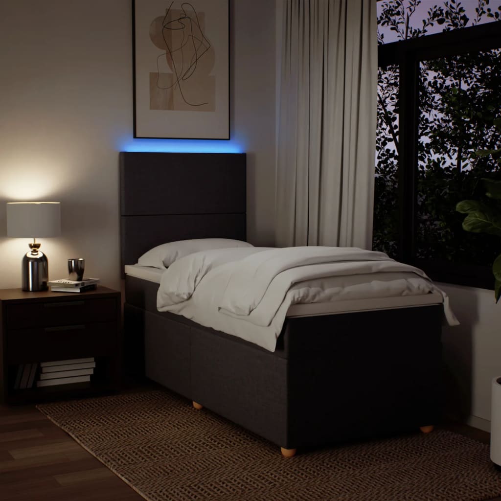 Box Spring Bed with Mattress Dark Brown 90 x 190 cm Fabric