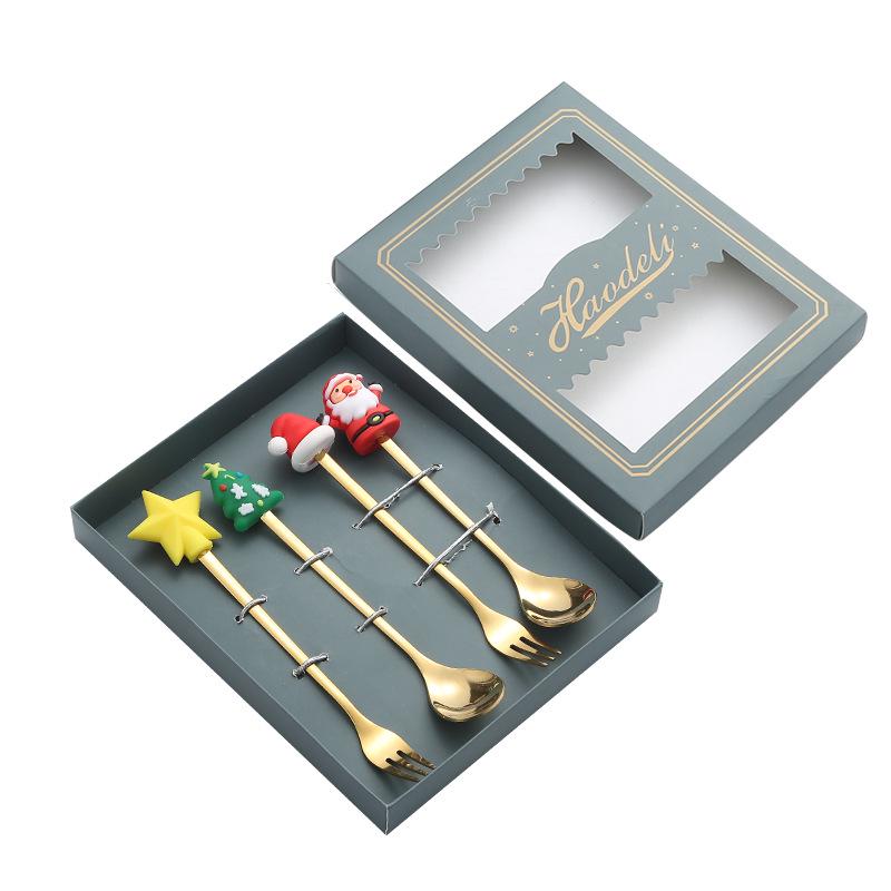 Креативный мультяшный набор ложек и вилок из нержавеющей стали: Палочка для кофе, Фруктовая вилка, Рождественский подарок