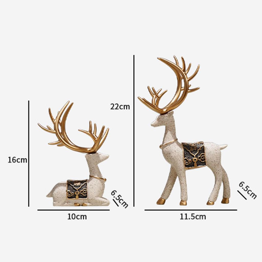2 Pieces Reindeer Figurines Retro Sitting Standing Deer Statues Deer Statue for Living Room Bedroom Office Cabinet Decor