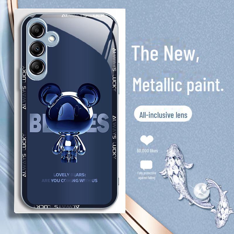 Жидкий корпус с изображением металлического медведя для Samsung A51 S21 S30. Высококачественный дизайн. Идеальный вариант подарка.