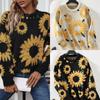 Rose Beauty A Осень Зима Новый Топ Подсолнух Полотенце Вышивка Круглый Вырез Длинный Рукав Вязаный Пуловер Свитер Женщин