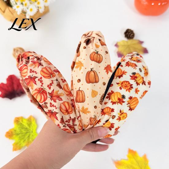 Autumn Headband for Women Fall Knotted Women, Pumpkin Maple Leaf Headband, Decorative Holiday Parties Wide Brim Hair Accessory Thanksgiving