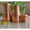 Pure Copper Bedroom Water Bottle with Inbuilt Glass, Hammered Shine Design, Drinkware and Storage Purpose, 1 Litre (Pack of 2)