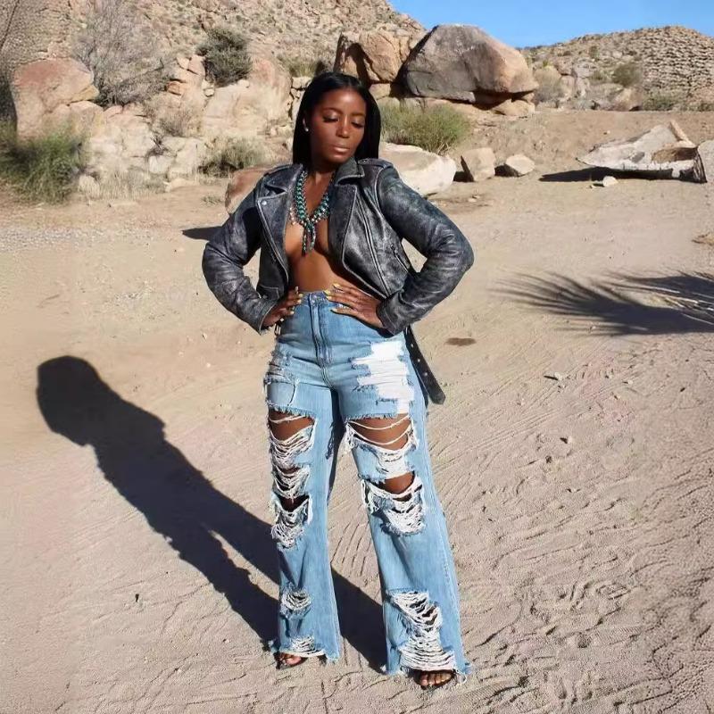 Broken Jeans женские уличные модные брюки с бахромой Micro-large