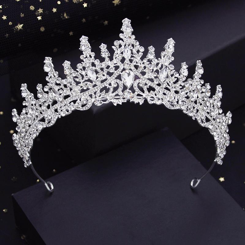 Green Crystal Wedding Crown for Queen Bridal Headdress Fashion Tiaras Hairwear Girls Prom Head Ornaments Jewelry