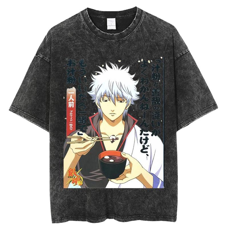 Gintama Манга Графическая Футболка Саката Гинтоки С Принтом Футболка Винтажная Стиранная Оверсайз Футболка Мужская Одежда Футболки с Коротким Рукавом