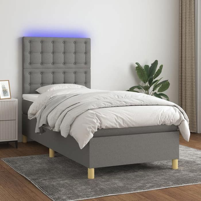Maison Exclusive - Sommier à lattes de lit et matelas et LED Gris foncé 90x200 cm