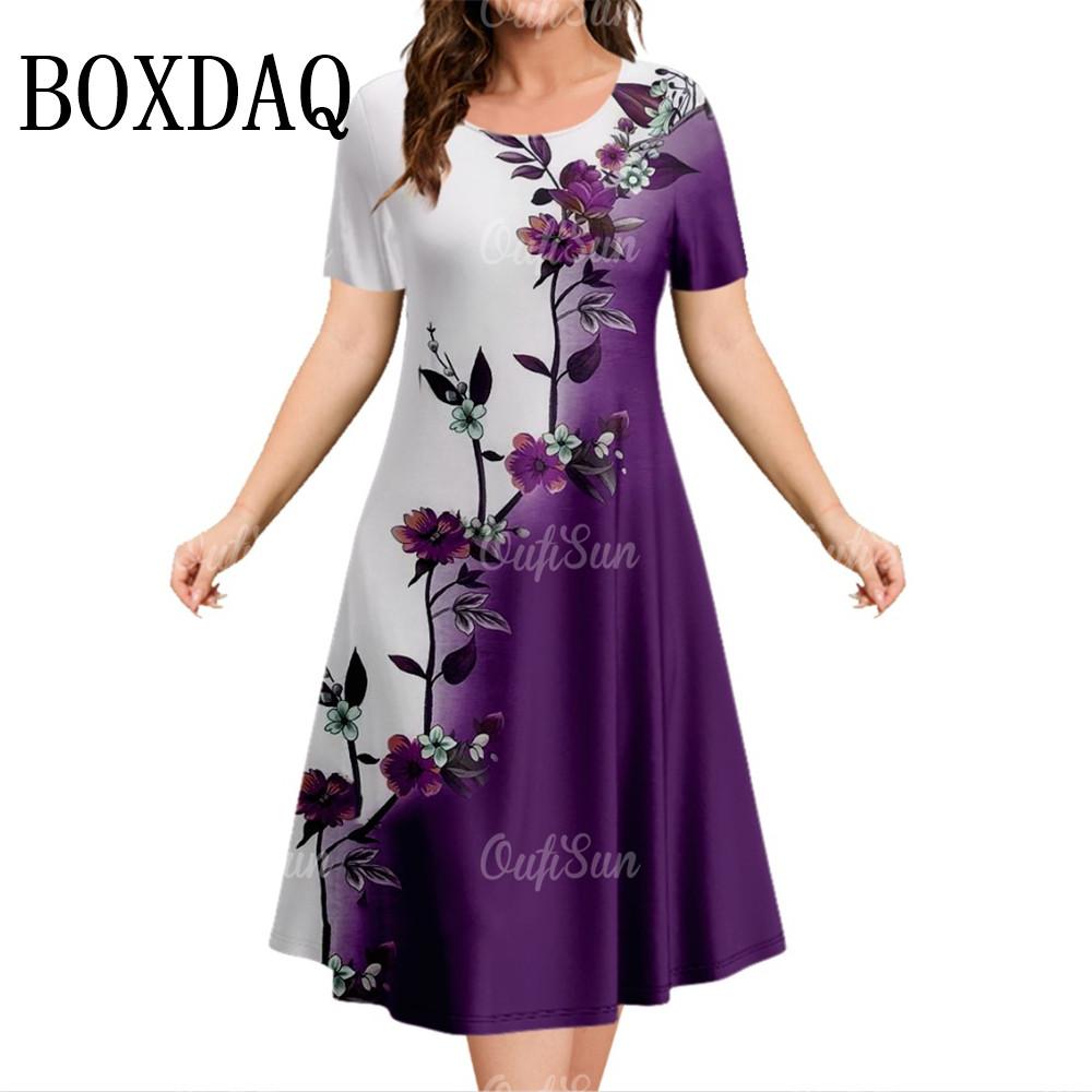 Новое женское платье с 3D-цветочным принтом и короткими рукавами, повседневное модное платье А-силуэта, летнее женское платье свободного покроя для отпуска