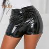 Женские шорты с высокой талией и пуговицами на молнии, шорты из искусственной кожи с подъемом бедер, глянцевые цветные эластичные шорты, одежда для ночного клуба