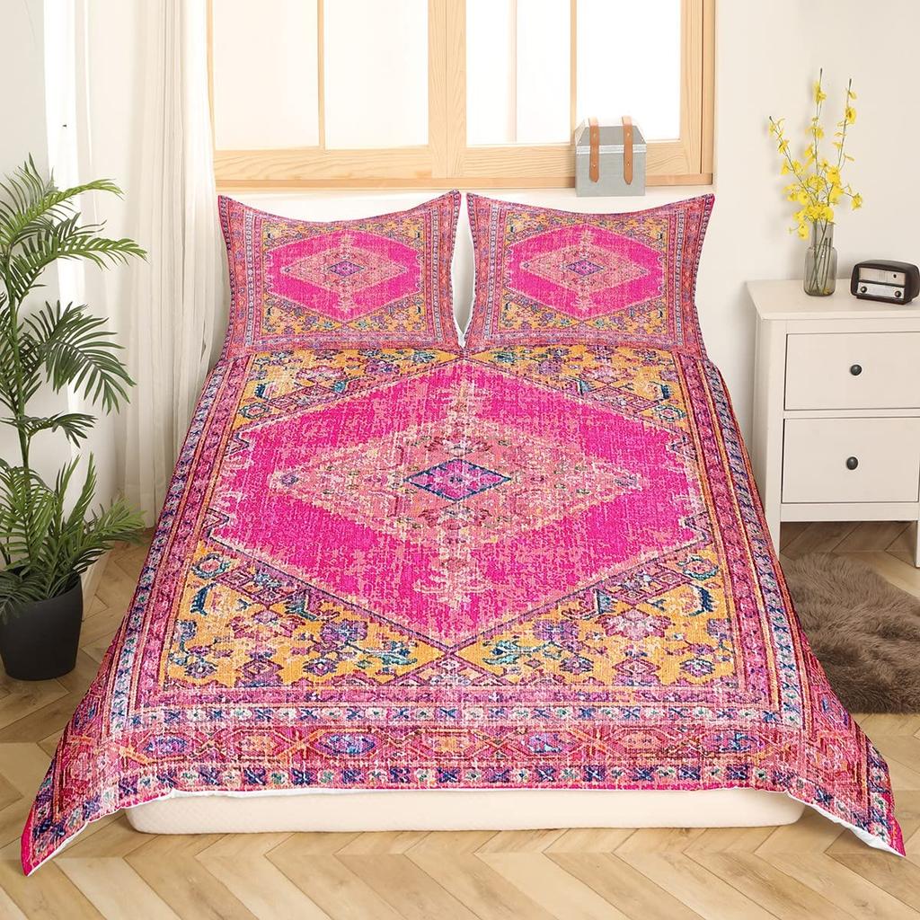 Ethnic Bright Floral Duvet Cover Queen King Size Boho Botanical Bedding Set Geometric Abstract Quilt Cover Bedroom Decor 3 Pcs