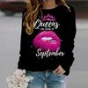 Fall Autumn Women'S Fashion O Neck Long Sleeve T-Shirt Loose Clothes Red Lips Print T Shirt