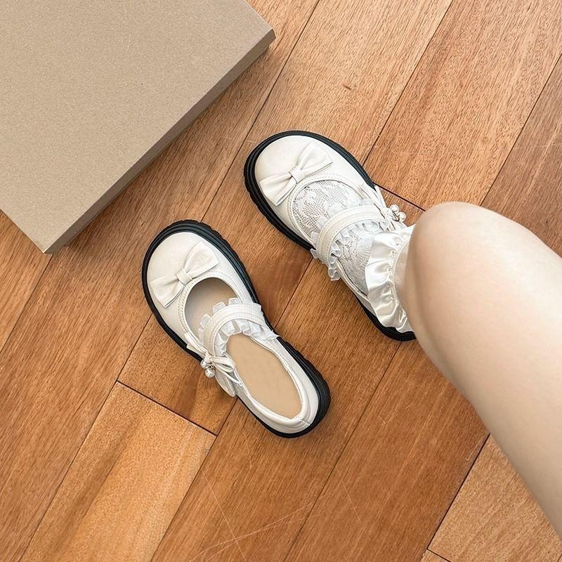 Универсальная платформа-бант, маленькие кожаные туфли, повседневная мода, круглый носок, с открытым верхом, толстый каблук, туфли-лодочки Мэри Джейн, новинка 2025