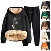 Women's Fashion Printed Padded Thickened Hooded Sweatshirt Casual Two Piece Set