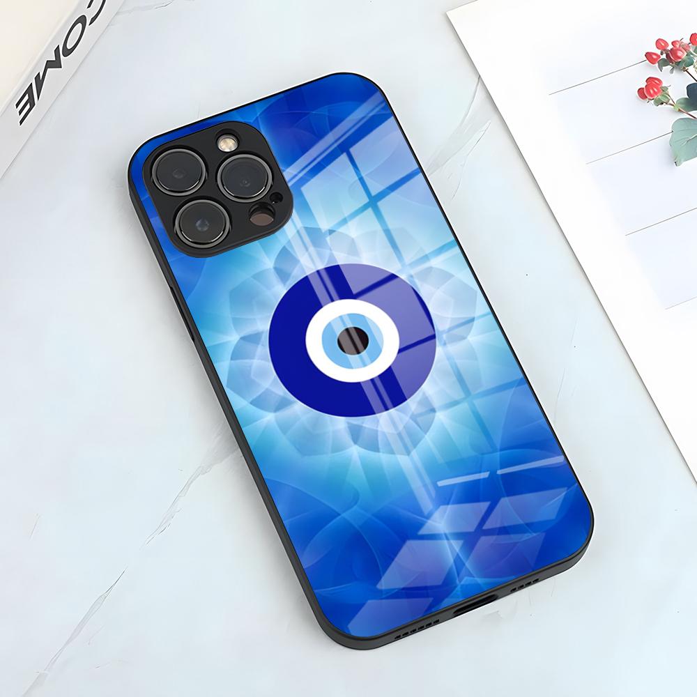 Счастливый Синий Сглаз Чехол для Телефона Для IPhone 17 Pro Max 15 Pro 16 14 Plus 12 13 Mini 11 Pro Ударопрочный Стеклянный Чехол