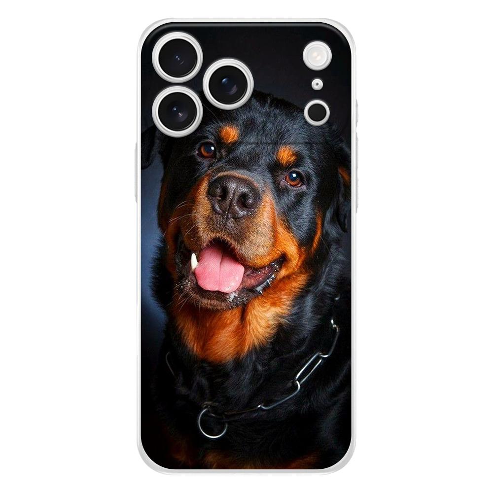 Мягкий прозрачный чехол из ТПУ для телефона iPhone 17 Air 16E 16 11 15 14 Pro MAX 12 13 7 8 Plus SE Пасхальный чехол Защита Собака Ротвейлер
