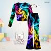 Girls Round Neck Long Sleeve Printed Crop Top Flared Pants Two Piece Set