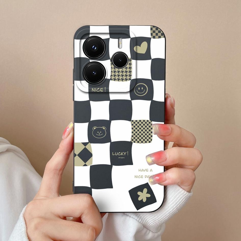 Чехол для Redmi Note 14S 12S 11S 12Turbo 11 12 14 12R 11E 11T Pro Plus 4G 5G Retro Grid Pattern Liquid Silicone Premium Protection Cover для Redmi Capa