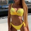 Сексуальный купальник желтый пуш-ап бикини пляжный женский купальник со стразами купальный костюм женский комплект бикини девушка купальщица