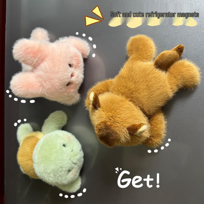 Cartoon Plush Animal Refrigerator Magnet - Lying Down Style Creative Cultural Gift